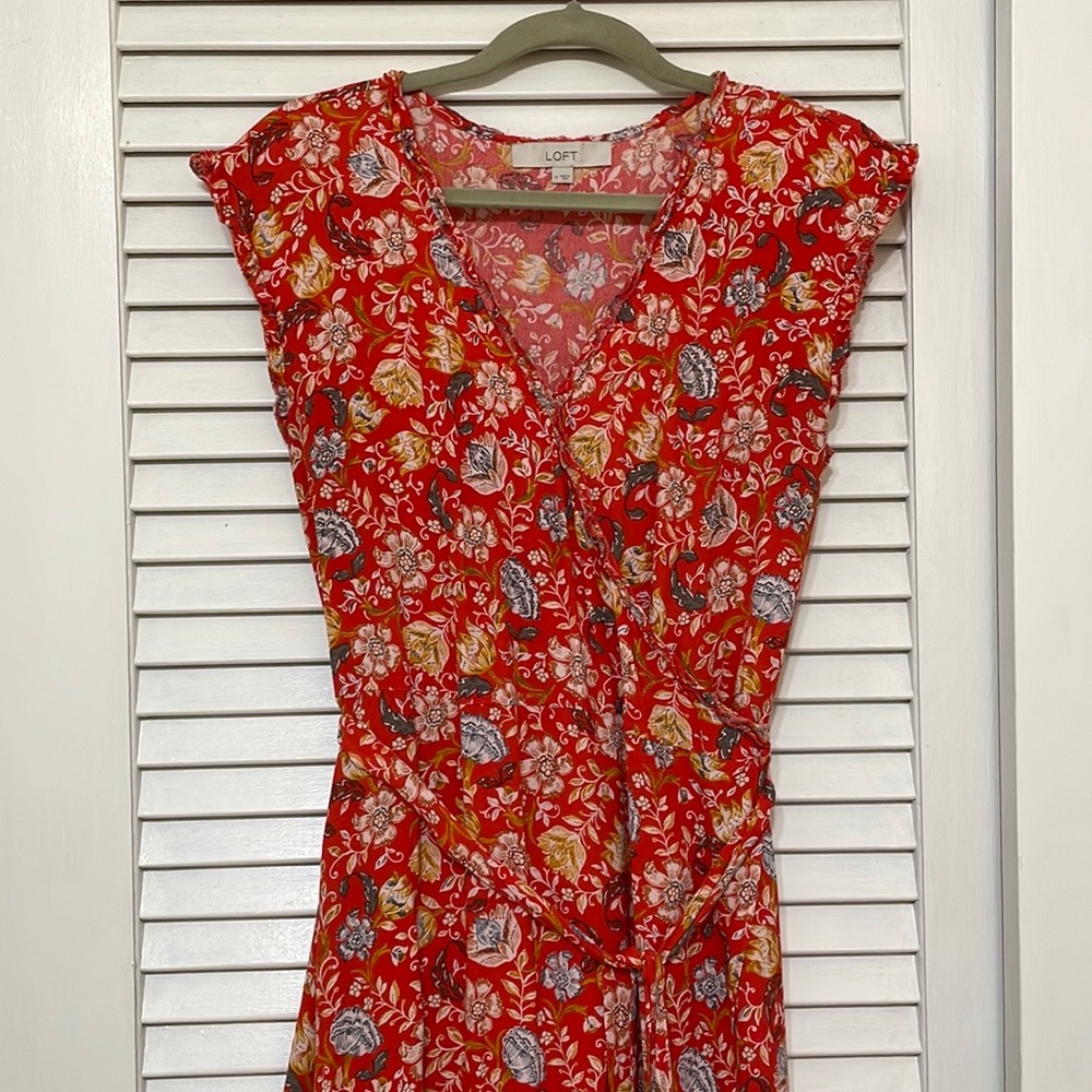 Loft wrap dress, size 12, red floral